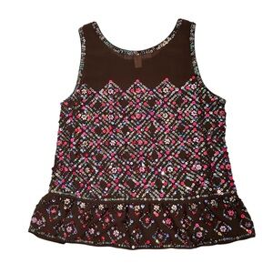 Glam Multicolored Sequin & Mesh Sleeveless Top Size S Boho Fairycore